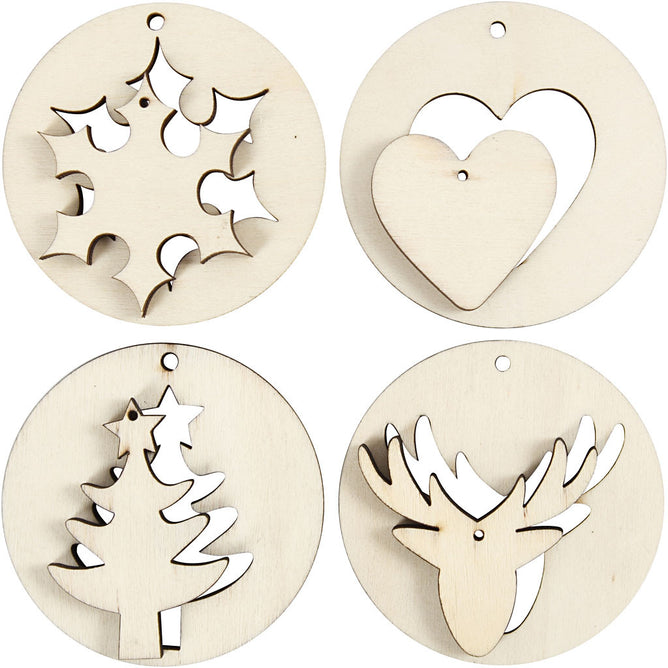 8 x Plywood Assorted Shape 2 In 1 Christmas Hanging Decoration Crafts  D: 7 cm
