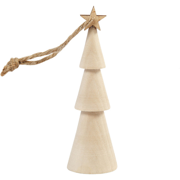 Solid Wood Christmas Tree With Star String Hanging Decoration Crafts 9 cm