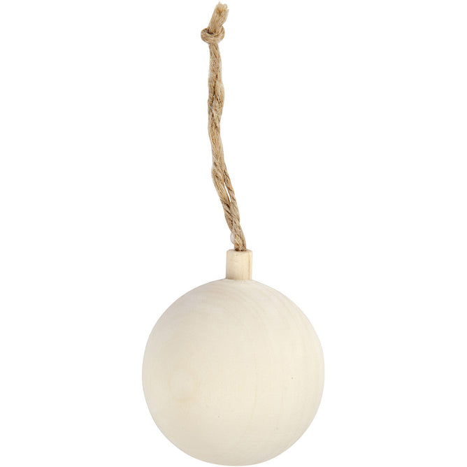 Poplar Wood Christmas Ball Ornament With String Hanging Decoration Crafts D: 5.5 cm