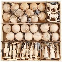 72 x Birk Wood Christmas Ornaments With String Hanging Home Decor Crafts 5.5-9 cm