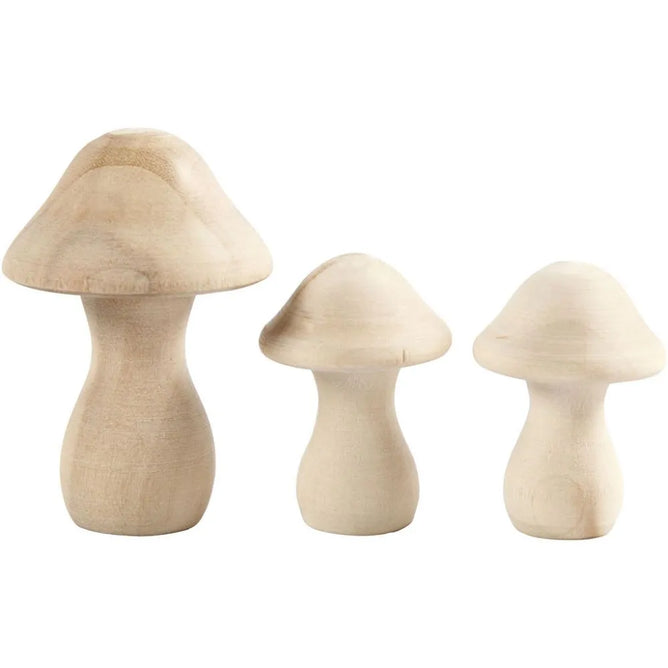 3 x Poplar Wood Assorted Size Toadstool Mushrooms For Christmas Decoration Craft