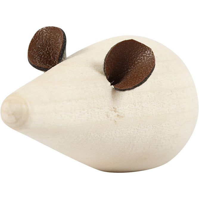 2 x Poplar Wood Mouse With Flat Bottom Decoration Crafts L: 6.5 cm D: 3.5 cm