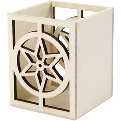 Plywood Square Shaped Lantern Pencil Holder With Star Motif Home Decoration Crafts 8x8x10 cm