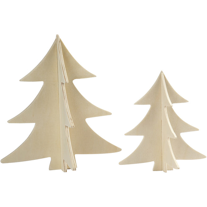 2 x Assorted Size 3D Wooden Chritmas Trees Decoration Crafts