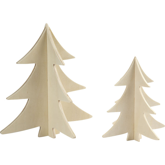 2 x Assorted Size 3D Wooden Chritmas Trees Decoration Crafts
