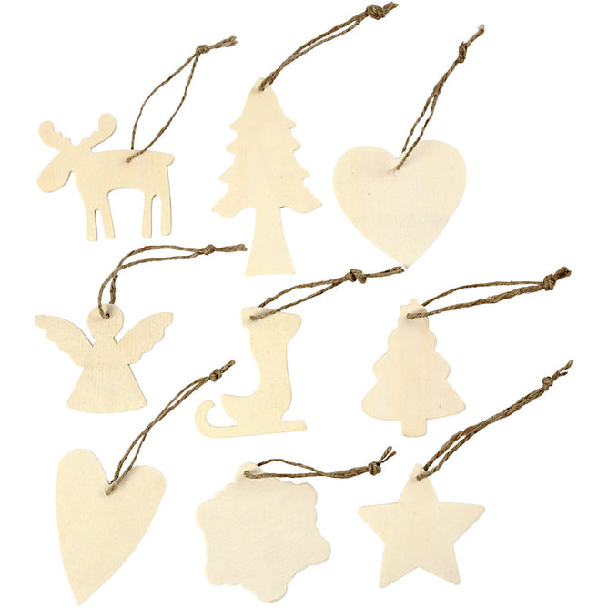 72 x Plywood Christmas Ornaments With String Hanging Decoration Crafts 7-8 cm