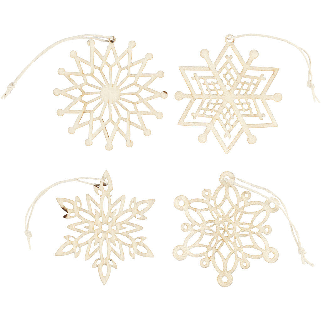 8 x Light Wood Ornaments With Suspension Cord Hanging Decoration Crafts 7 cm