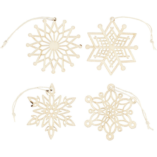 8 x Light Wood Ornaments With Suspension Cord Hanging Decoration Crafts 7 cm