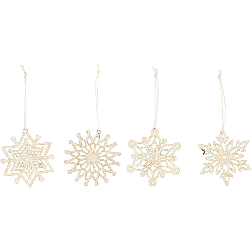 8 x Light Wood Ornaments With Suspension Cord Hanging Decoration Crafts 7 cm