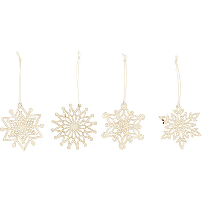 8 x Light Wood Ornaments With Suspension Cord Hanging Decoration Crafts 7 cm