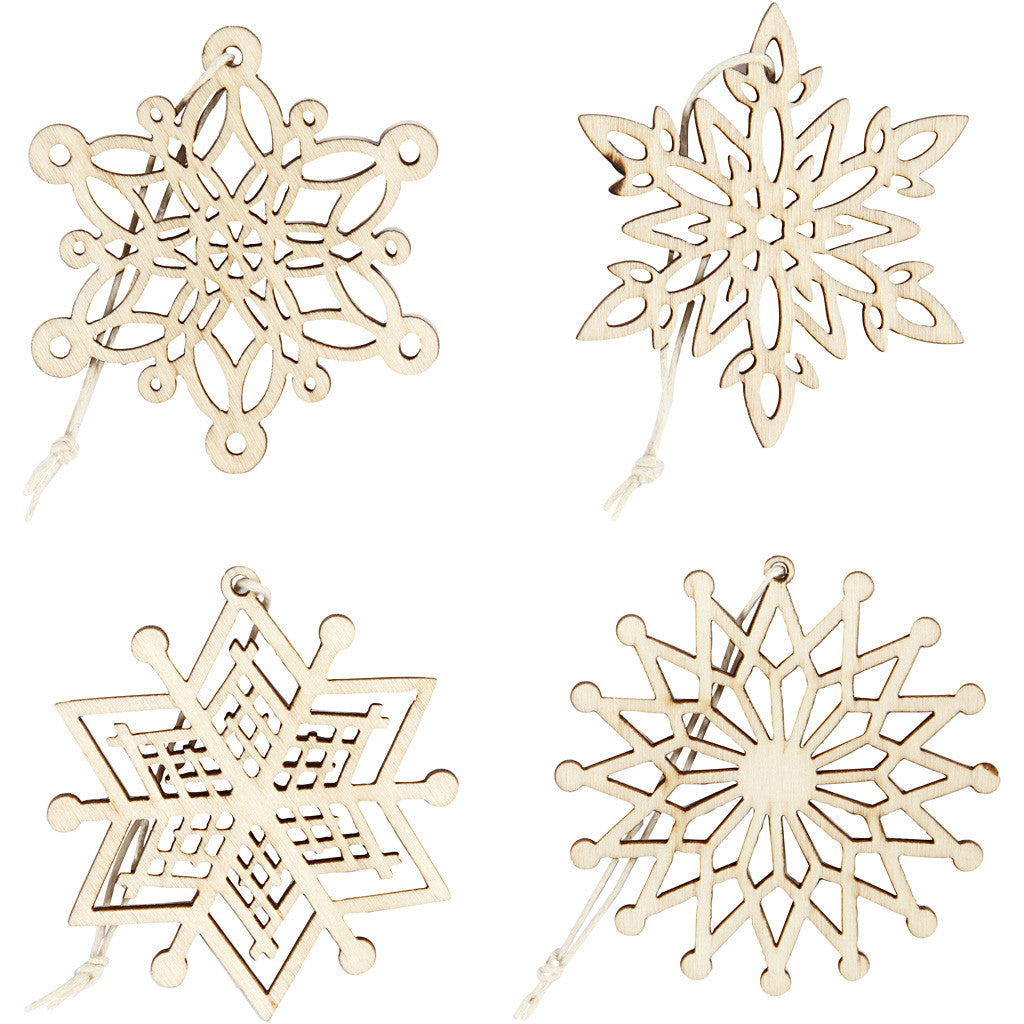 8 x Light Wood Ornaments With Suspension Cord Hanging Decoration Crafts 7 cm