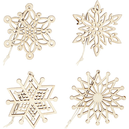 8 x Light Wood Ornaments With Suspension Cord Hanging Decoration Crafts 7 cm