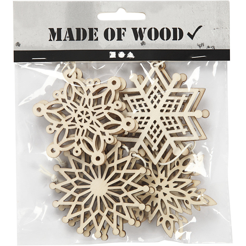 8 x Light Wood Ornaments With Suspension Cord Hanging Decoration Crafts 7 cm