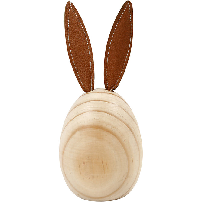 Wooden Egg Bunnies Flat Bottom Light Wood Rabbit Home Decoration Crafts 19 cm
