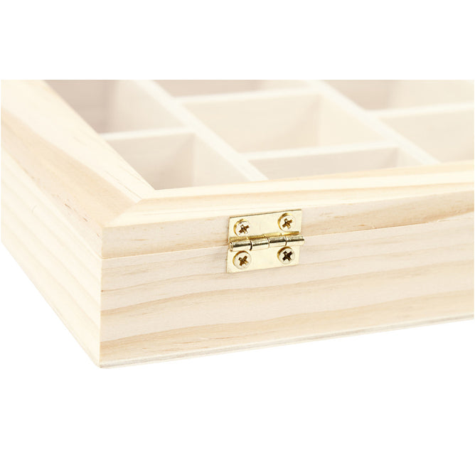 Wood Metal Clasp Storage Box With Glass Lid Decoration Crafts 15.5x20.5x3.5 cm