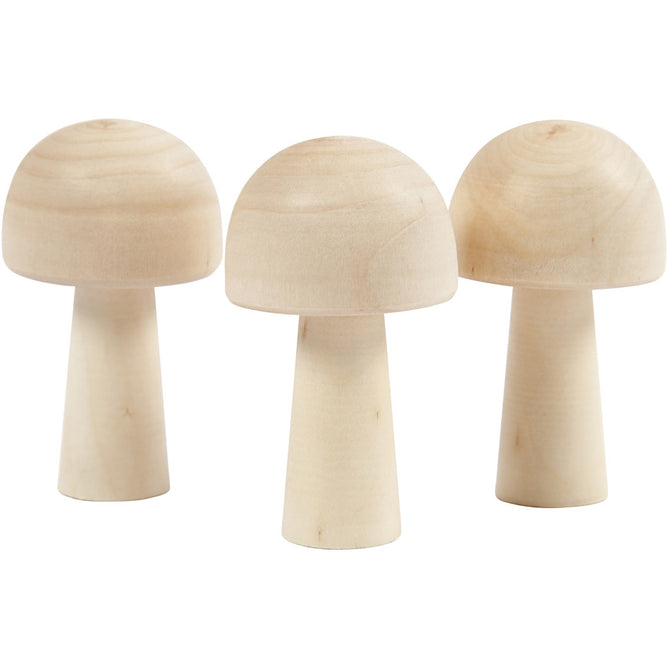 3 x Light Wood Toadstool Mushroom Decoration Crafts H: 5.2 cm D: 2.9 cm