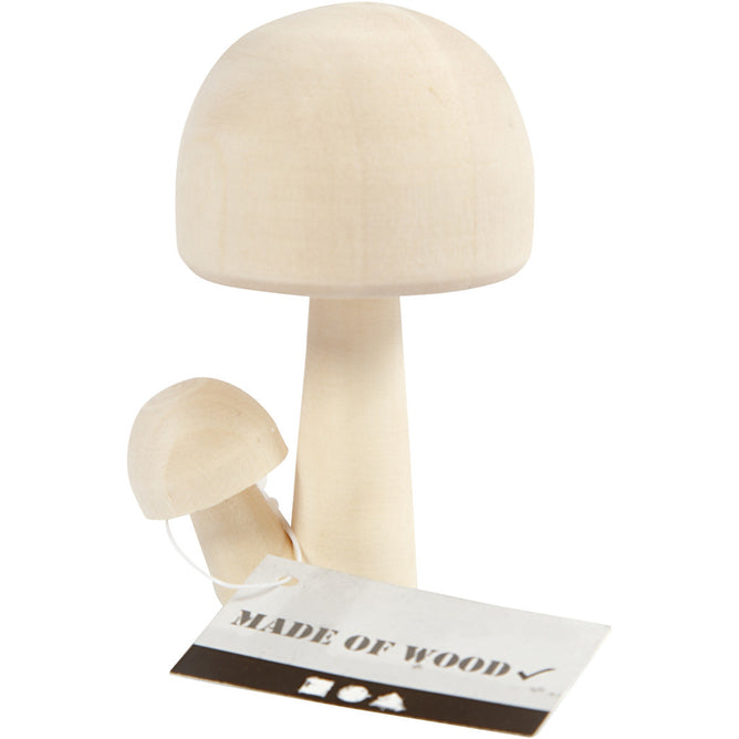 2 x Light Wood Mushrooms Decoration Crafts H: 8.5 cm W: 5.5 cm