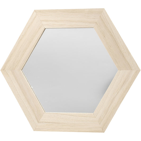 Paulownia Wood Hexagonal Frame With Mirror Hanging Home Decoration Crafts 26x26 cm