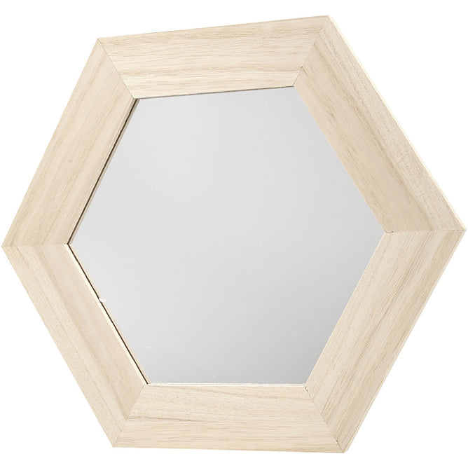 Paulownia Wood Hexagonal Frame With Mirror Hanging Home Decoration Crafts 26x26 cm