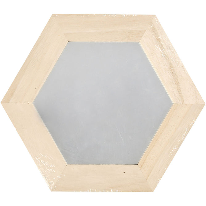 Paulownia Wood Hexagonal Frame With Mirror Hanging Home Decoration Crafts 26x26 cm