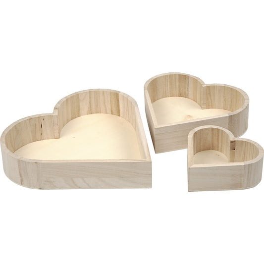 3 x Paulownia Heart Bowls Serving Decoration Crafts H: 13-25 cm D: 5-5.2 cm