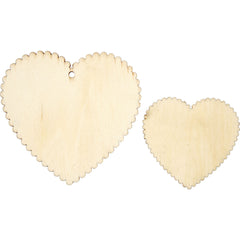 12 x Assorted Size Wooden Hearts With Suspension Hole Decoration Crafts 5.1x5.1 cm