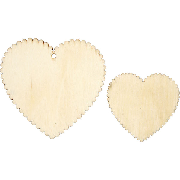 12 x Assorted Size Wooden Hearts With Suspension Hole Decoration Crafts 5.1x5.1 cm