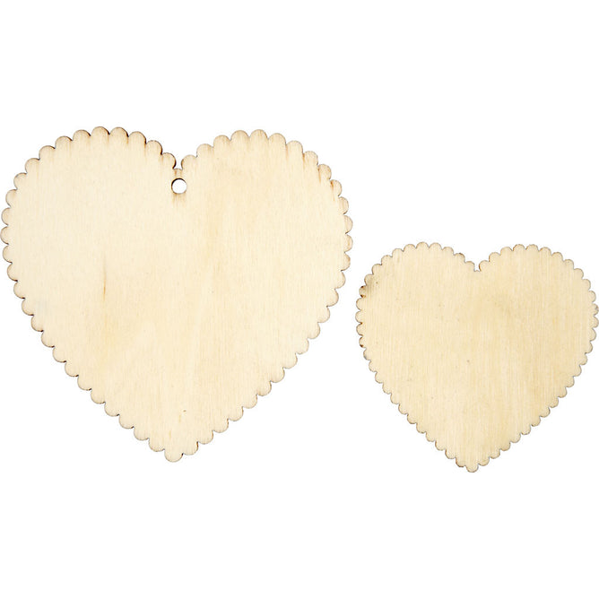 12 x Assorted Size Wooden Hearts With Suspension Hole Decoration Crafts 5.1x5.1 cm