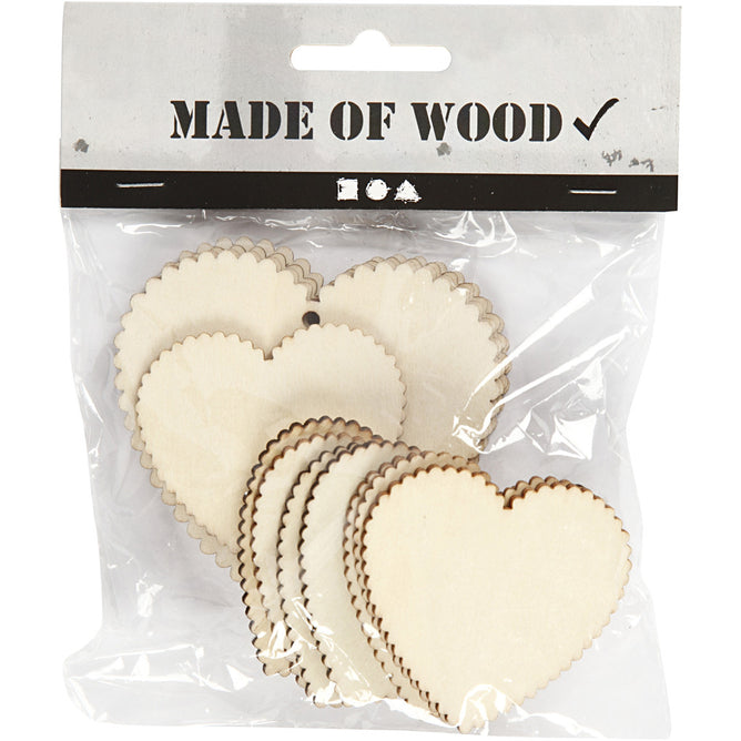 12 x Assorted Size Wooden Hearts With Suspension Hole Decoration Crafts 5.1x5.1 cm