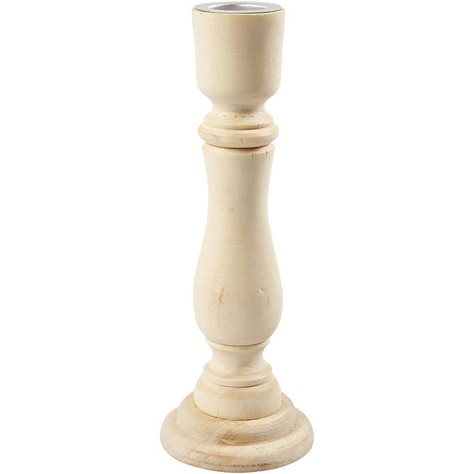 Poplar Wood Candlestick With Metal Holder Home Furnishings Decoration Crafts H: 16.5 cm
