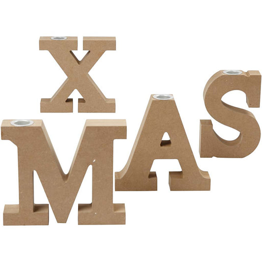 4 x MDF XMAS Metallic Candle Holders Christmas Home Furnishings Decoration Crafts H: 14.5 cm