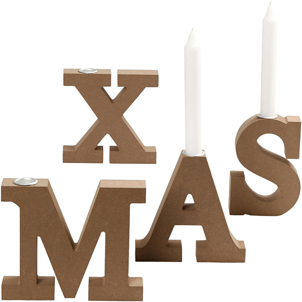 4 x MDF XMAS Metallic Candle Holders Christmas Home Furnishings Decoration Crafts H: 14.5 cm