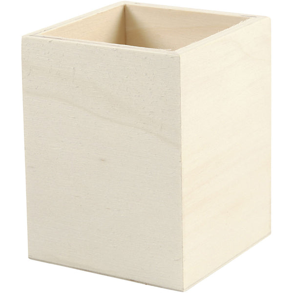 Plywood Wooden Box Square Pencil Pen Holder Stationery Decoration Crafts 7.5x7.5x9.5 cm