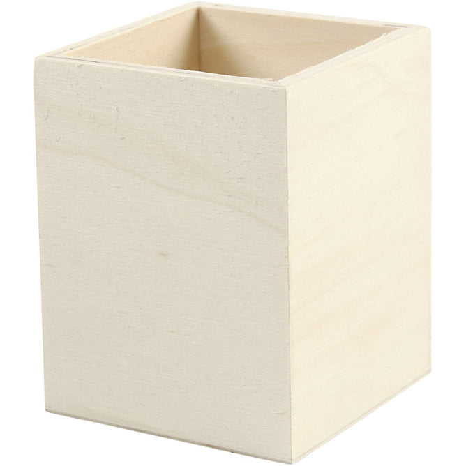 Plywood Wooden Box Square Pencil Pen Holder Stationery Decoration Crafts 7.5x7.5x9.5 cm