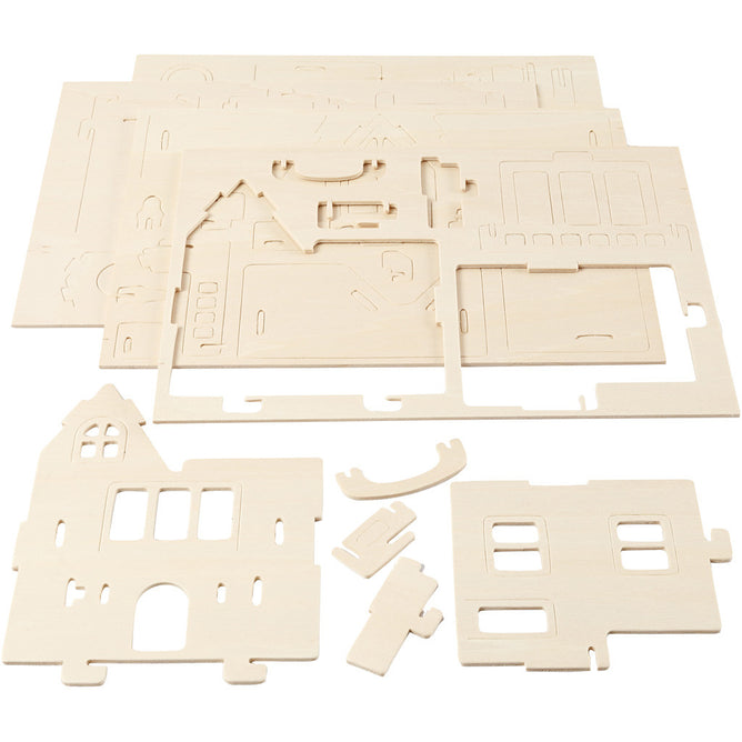 House with Balcony Plywood 3D Construction Kit Toys Children Decoration Crafts 15.8x17.5x19.5 cm - House With Balcony