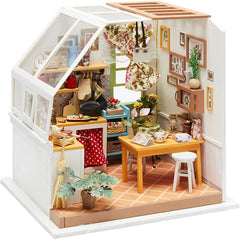 DIY Miniature Room Kitchen 18.7x19cm | Wooden Parts Tableware Lamp & more