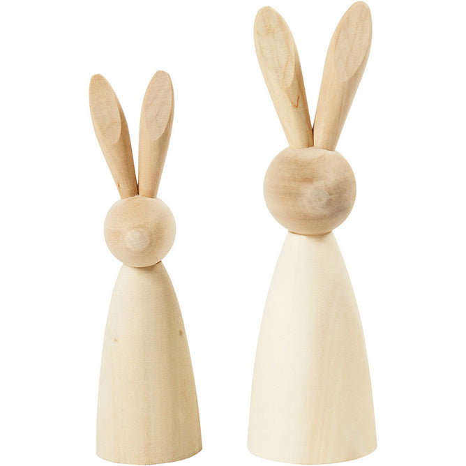 2 x Assorted Size Poplar Wood Rabbits Home Decoration Crafts 12cm-14cm