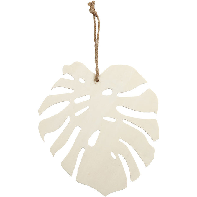 Light Wood Carved Monstera Leaf With String Hanging Decoration Crafts W: 19 cm
