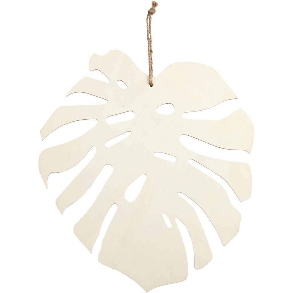 Plywood Carved Monstera Leaf With String Hanging Decoration Crafts W: 34 cm H: 35 cm