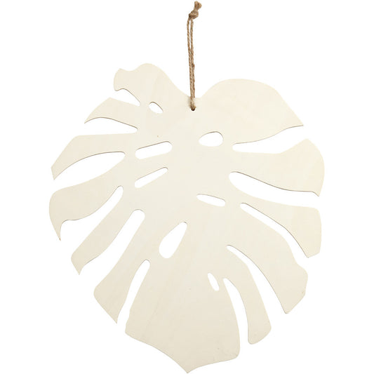 Plywood Carved Monstera Leaf With String Hanging Decoration Crafts W: 34 cm H: 35 cm
