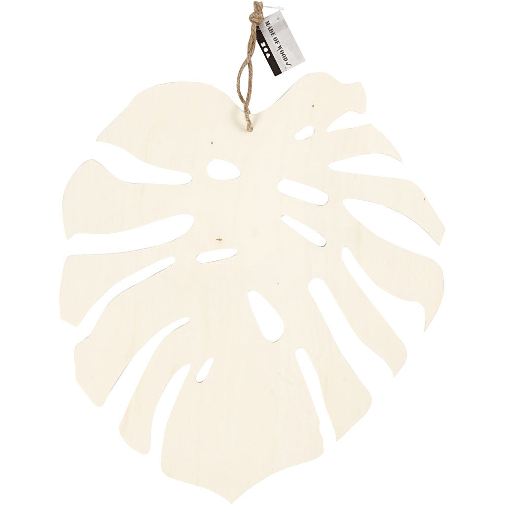 Plywood Carved Monstera Leaf With String Hanging Decoration Crafts W: 34 cm H: 35 cm