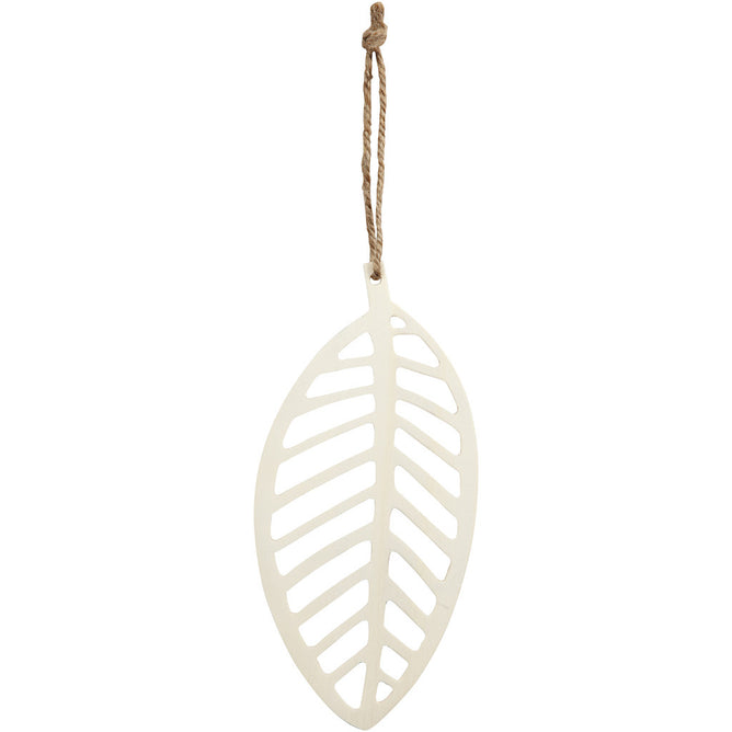 Light Wood Long Leaf With String Hanging Decoration Crafts H: 20 cm W: 9.5 cm