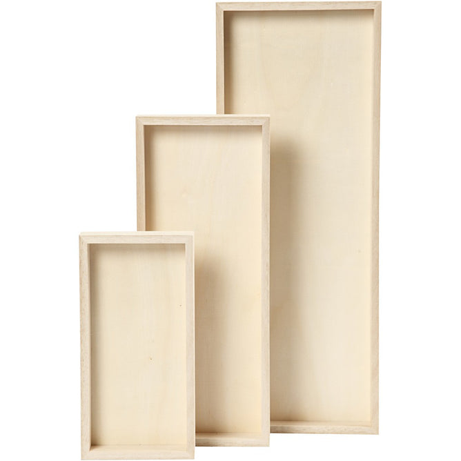 3 Trays Paulownia Wood Oblong Shape Length: 20+30+40 cm, Width: 10+12+15 cm