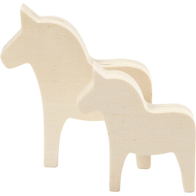 2 x Assorted Size Plywood Swedish Dalahests Horses Decoration Crafts T: 1.8 cm