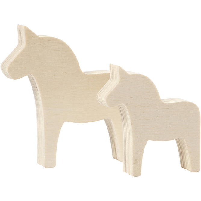 2 x Assorted Size Plywood Swedish Dalahests Horses Decoration Crafts T: 1.8 cm