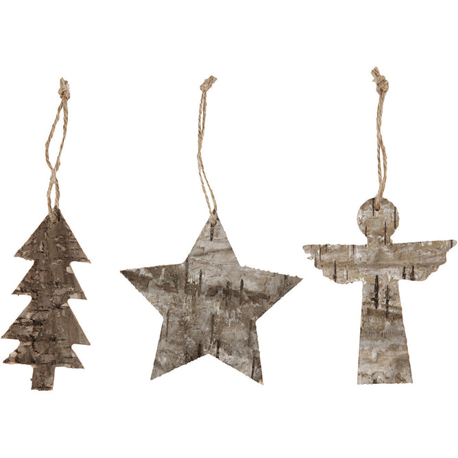 3 x Plywood Christmas Ornaments With String Hanging Decoration Crafts W: 8 cm