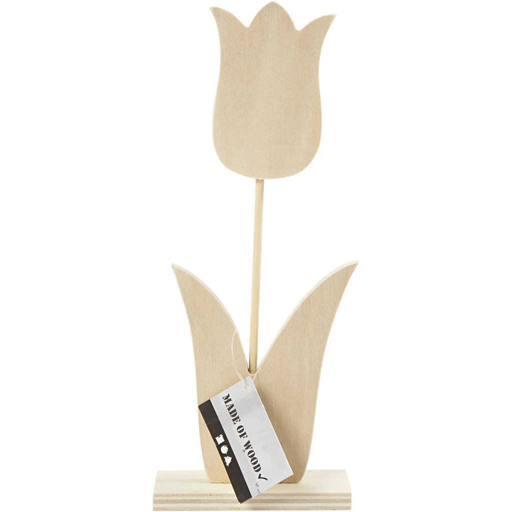 Light Wood Tulip Flower With Foot Decoration Crafts W: 9 cm H: 23.5 cm