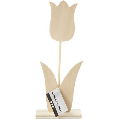Light Wood Tulip Flower With Foot Decoration Crafts W: 9 cm H: 23.5 cm