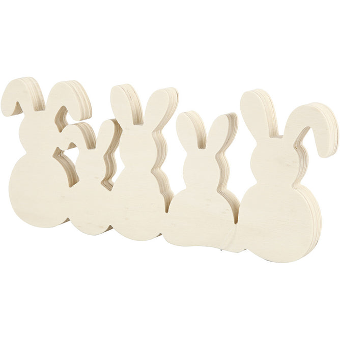 5 x Plywood Connected Bunnies Decoration Crafts 30x11x2 cm