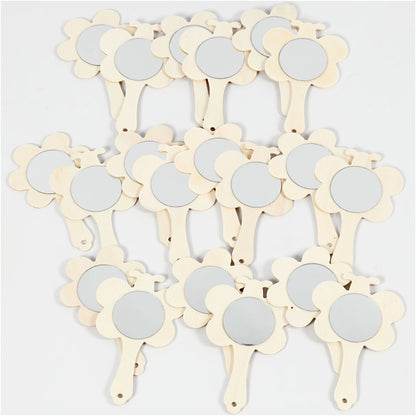 20 x Plywood Hand Frames With Mirrors Home Decoration Crafts W: 9 cm - Butterflies Flowers